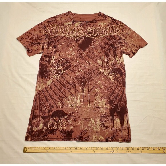 Extreme Couture Men’s Large Graphic T-shirt Maroon Multi Bandolier BulletPattern - Picture 1 of 3